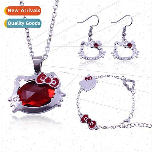 Korean cute crystal cat necklace earrings bracelet sweet car