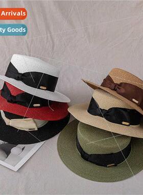Small fresh photo flat top bowler hat bow ladies straw hat s