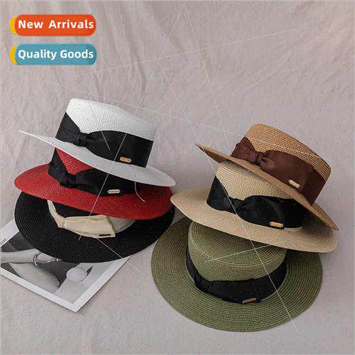Small fresh photo flat top bowler hat bow ladies straw hat s