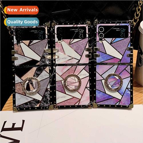 适用Samsung Z Flip4/5 Stitching Glitter Square Phone Case Fo