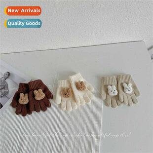 Cartoon rabb children woolen gloves autumn winter five finge