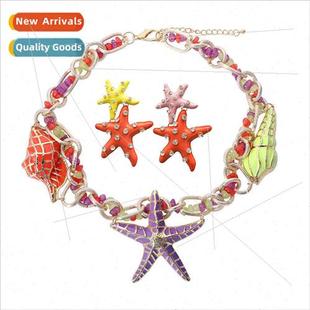 Europe big  summer bohemian necklace earrings set starfish c