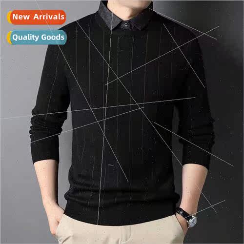 Spring Autumn new fake twoPCS sweater men young striped shir