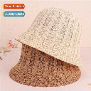 knted hollow bucket new foldable summer hat Korea sun