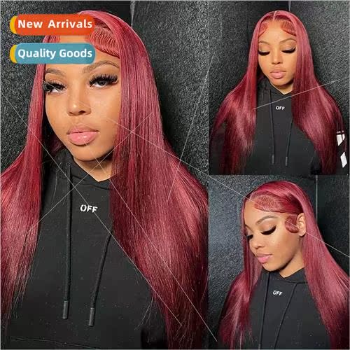 Wigs Europe Burgundy Wigs African Front Lace Medium Length C