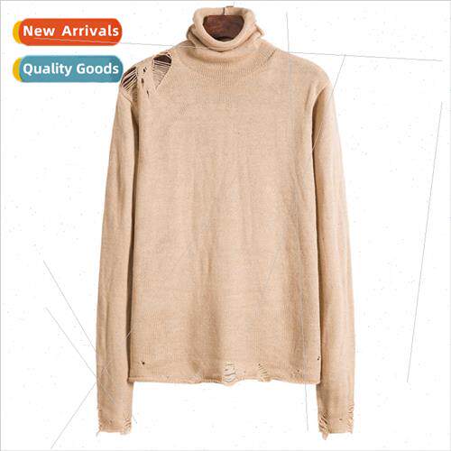 2020 fall new men sweater knted loose high neck do old broke