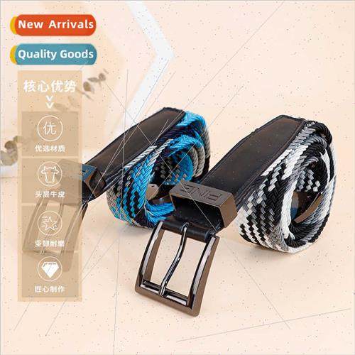 Men Belt No Punch Pin Buckle Nylon Braided Belt Elastic Elas
