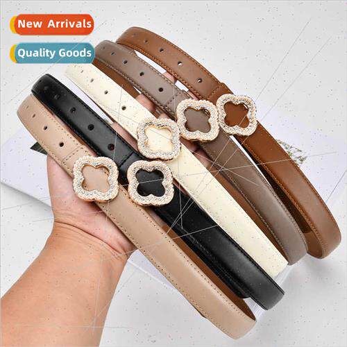 Hundreds flowers inlaid diamond buckle leather two layer cow