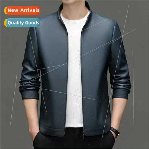 Men sheepskin collar leather jacket Slim Haining leather su