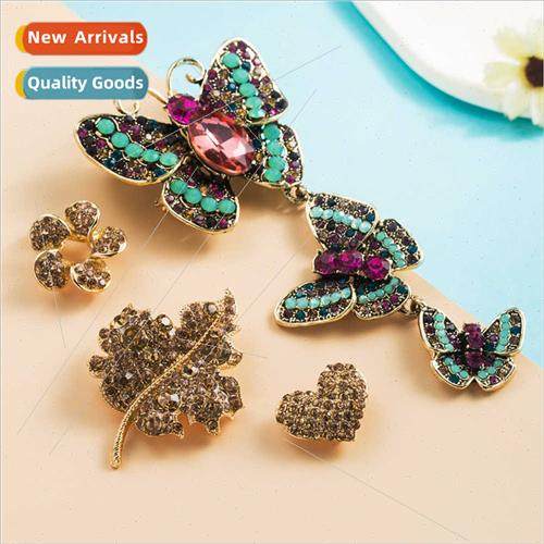 Europe retro fashion new niche alloy diamond butterfly long