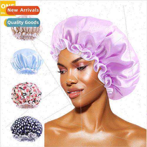 Home Double Layer Shower Cap Large Sateen Shampoo Cap PE nin
