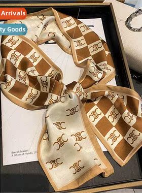 2022 Korean  spring fall new CC letters small silk scarf fem
