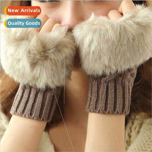 Korean  fall winter warm gloves women half-finger gloves plu