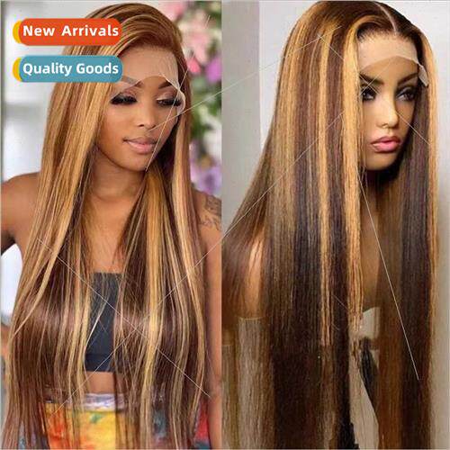 Europe Front Lace Chemical Fiber Wig Long Brown Gradient Col
