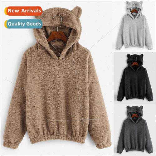 2021 fall winter new fluffy rabb ears hooded warm sweater sw
