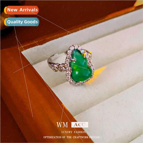 Green jade gourd open ring lerary retro index finger ring hj