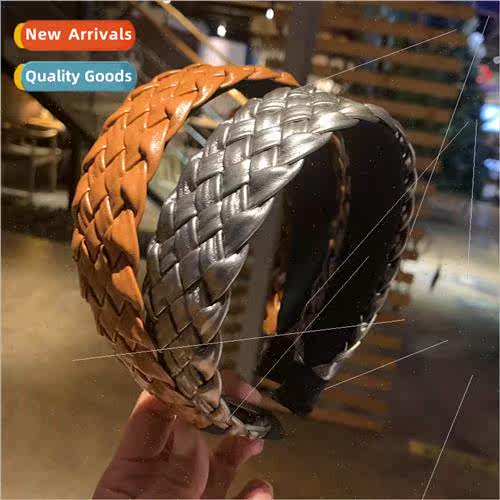 Korea ins hairpin weaving PU leather hair band female wide s