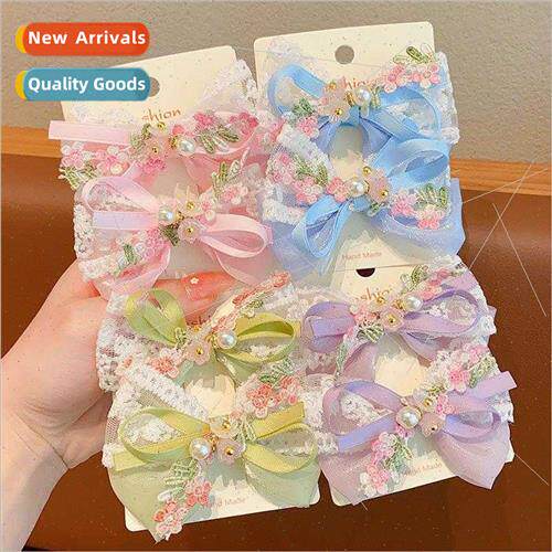 Children hair clips ltle girl embroidery bow hairpin princes