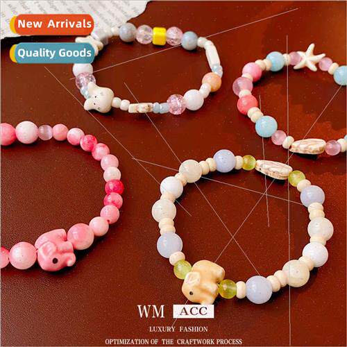 Small elephant ceramic bracelet macaron dopamine color 2023