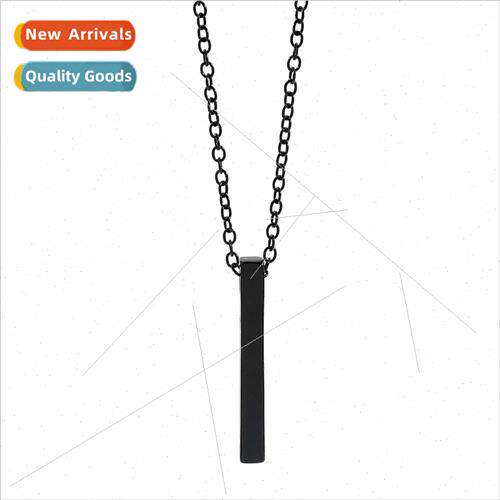 HK new black long pillar necklace simple niche design alloy