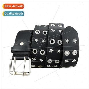 Air eye hundred men belts new punk double row pin buckle wom