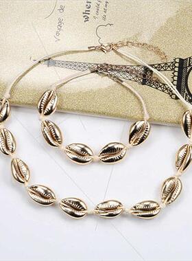 Bohemian wind hnecklace set galvanized shell braided bracele