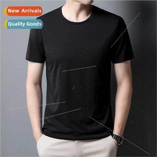 Solid color light plate male round neck black whe mulberry s
