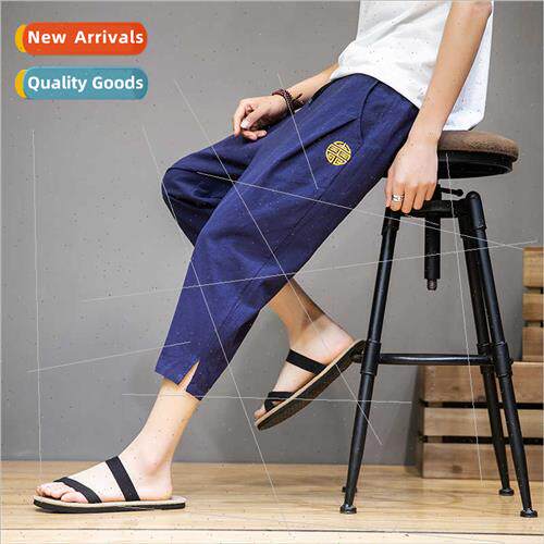 Chinese cotton linen seven-minute pants summer men pants thi