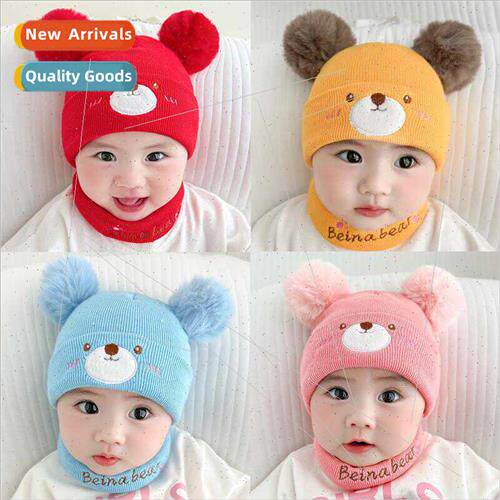 Cartoon bear baby hat cute baby double ball cotton jacket ca