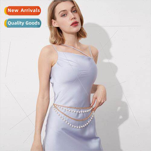 Women Pearl Multi-Layer Gold Waist Chain Aesthetic Elegant F
