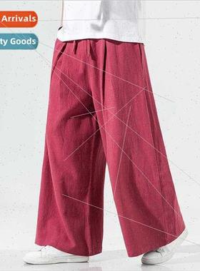 2023 new men Zen cultivation mid-waist cotton linen washed p