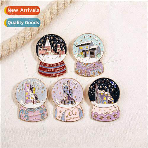 ins creative cartoon crystal ball castle brooch alloy jewelr