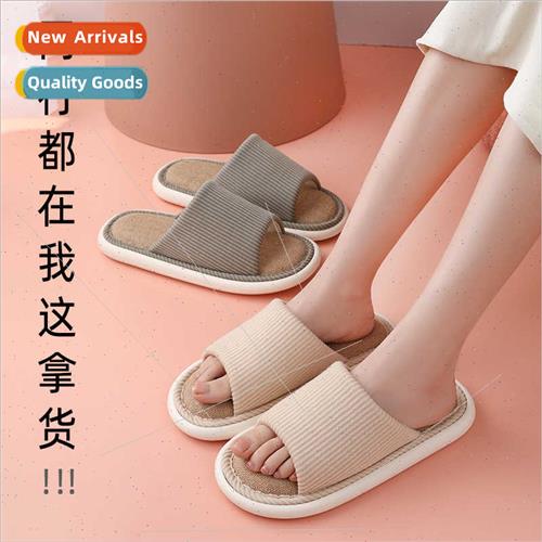 Japanese linen slippers female mute indoor couple home wh wo