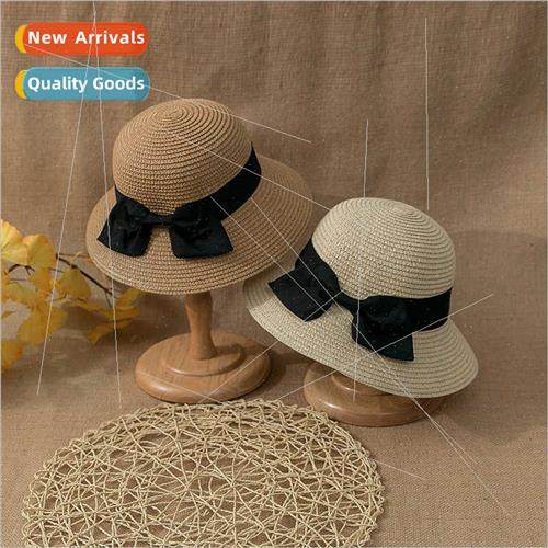Summer Korean  children outing star big bow straw woven suns