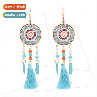 Bohemian Ethnic Vintage Europe Bead Earrings Rice Tass Round