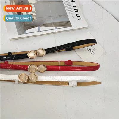 Women  simple versatile thin waist gold round buckle outerwe