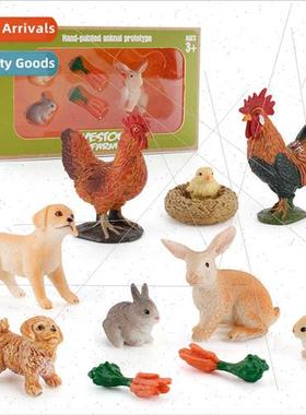 Small Volume Animal Scene Model Set Poultry Farm Rooster Pup