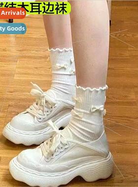 Japanese cute bow wooden ear edge socks female spring and su