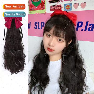 Big bow ponytail wig female tied corn hot curly ponytail nat
