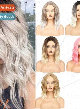 Full head wig fashion short hair curly hair two colors gradi