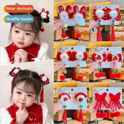 New Year girls red headdress hair clips baby Chinese Tang su