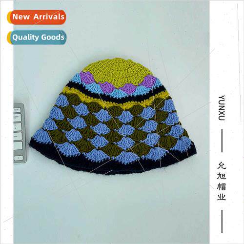 Korean  retro color gradient knted pot hat female autumn win