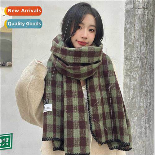 2023 plaid college wind scarf female season Korean  winter h