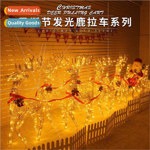 Christmas luminous deer pulling car hotel shopping mall larg