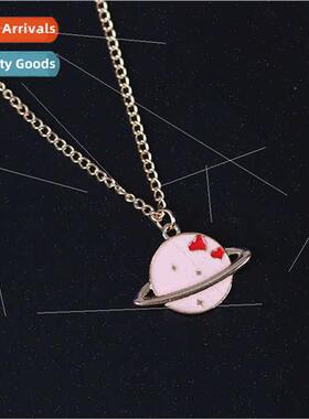Pink Planet Alloy Necklace Female Students Korea mple Hundre