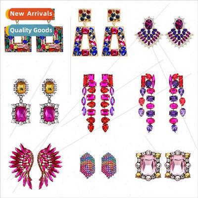 earrings French retro glass diamond earrings female heavy-du