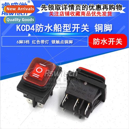 Rocker Swch KCD4 6-pin 3-speed Red wh Lamp lver Contacts Cop