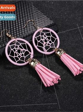 Handmade Europe temperament dreamcatcher silk tassel earring