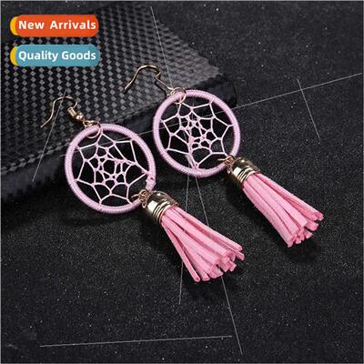Handmade Europe temperament dreamcatcher silk tassel earring