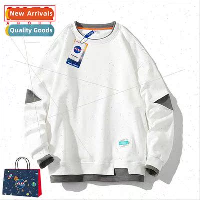 fake twoPCS sweater men 2023 new spring fall round neck coup